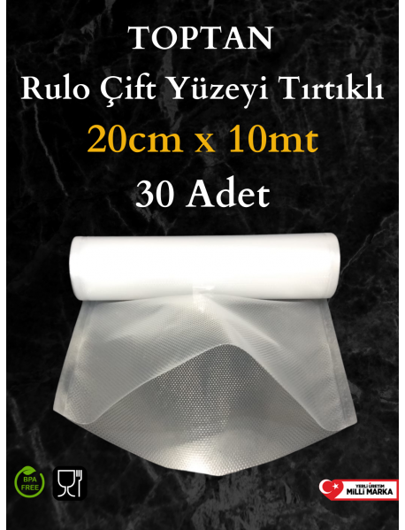 20cmx10mt -30 Adet - Toptan Çift Yüzeyi Tırtıklı Vakum Rulosu