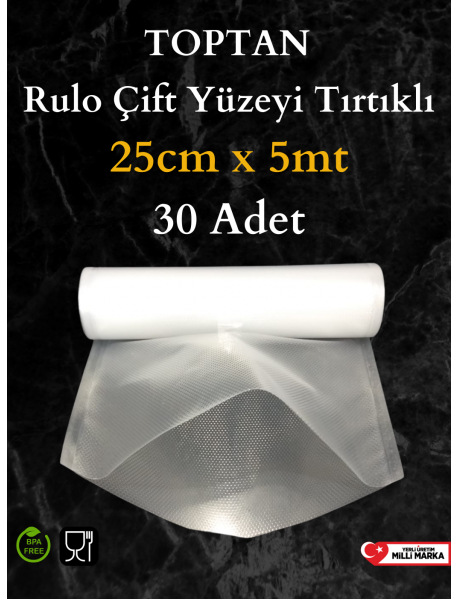 25cmx5mt -30 Adet - Toptan Çift Yüzeyi Tırtıklı Vakum Rulosu