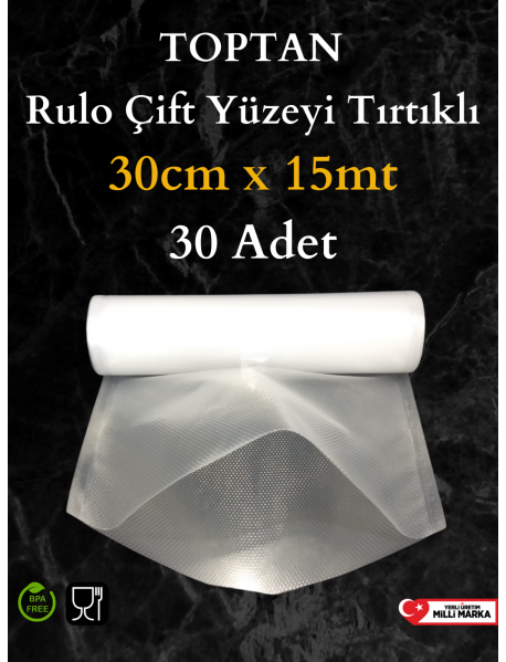 30cmx15mt -30 Adet - Toptan Çift Yüzeyi Tırtıklı Vakum Rulosu